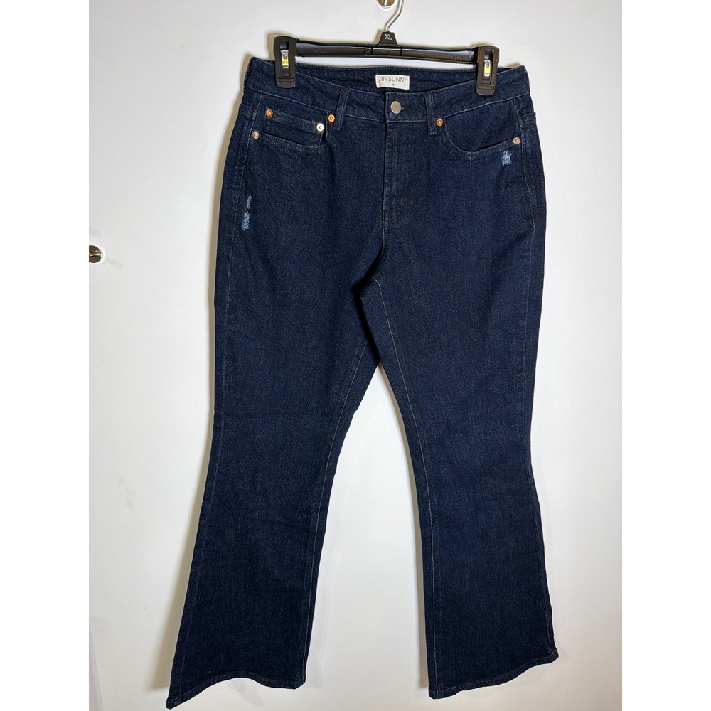 78&Sunny Womens Dark Wash Distressed Flare Jeans Blue Size 8 Mid Rise Stretch
